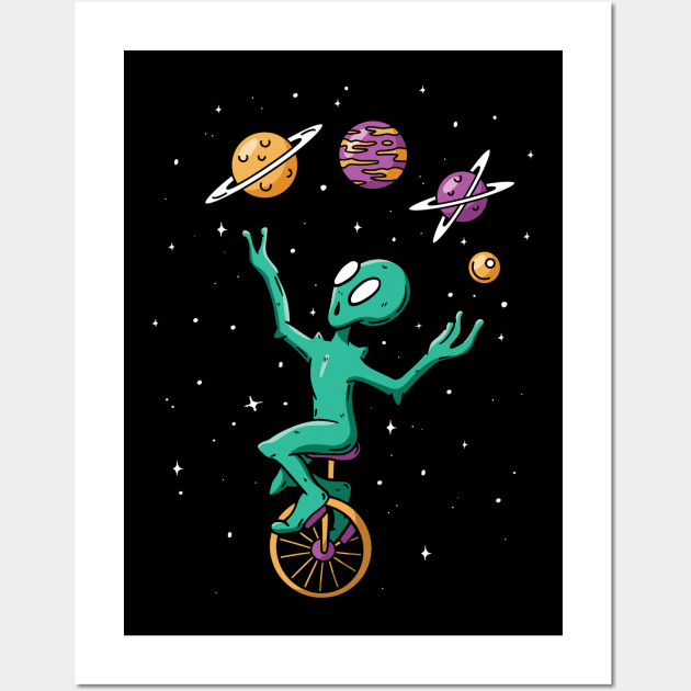 Planet Juggling Alien Wall Art by Cosmo Gazoo